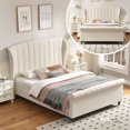 thumbnail image 1 of Zanmintaobo Queen Sleigh Bed Frame,54"H Scroll Wingback Headboard,Velvet Upholstery,Wooden Slats,Noise-Free,No Box Spring Needed,Easy Assembly,Cream, 1 of 11