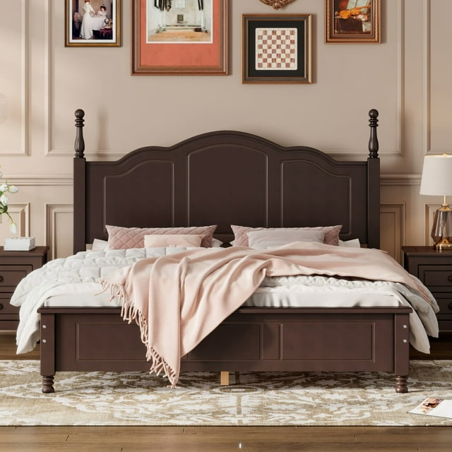 Queen Size Platform Bed Frame with Headboard and Footboard, Fully Mattress Foundation with Heavy Duty 10 Wooden Slats Support, No Box Spring Needed, Easy Assembly, Dark Walnut