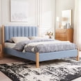 thumbnail image 1 of Queen Size Platform Bed Frame with Linen Upholstered Headboard, Strong Metal & Wooden Slats Support, Heavy Duty Feet, No Box Spring Needed/Noise-Free/Easy Assembly, Eco Friendly Packaging, Light Blue, 1 of 7