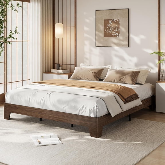 Queen Size Platform Bed Frame, Minimalist Wood Bed Frame No Headboard Needed, Sturdy Low Profile Bed with Natural Wood Grain, Noise-Free & Easy Assembly