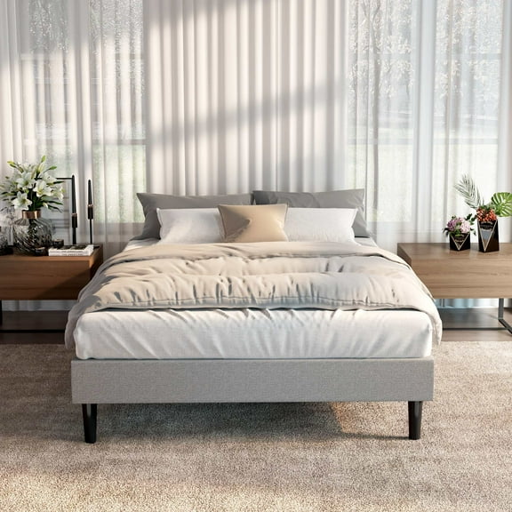 Queen Size Platform Bed Frame, Tool-Free 2-Min Assembly, Sturdy Wooden Bed Base, No Box Spring Needed Mattress Foundation, Ideal for Modern Bedrooms, Apartments, and Hotels