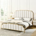thumbnail image 1 of Queen Size Platform Bed Frame, Velvet Upholstered Bed with Gold Trim Headboard, 1 of 11