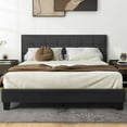 thumbnail image 1 of Queen Size Platform Bed Frame with Fabric Upholstered Headboard, Dark Grey, 1 of 7