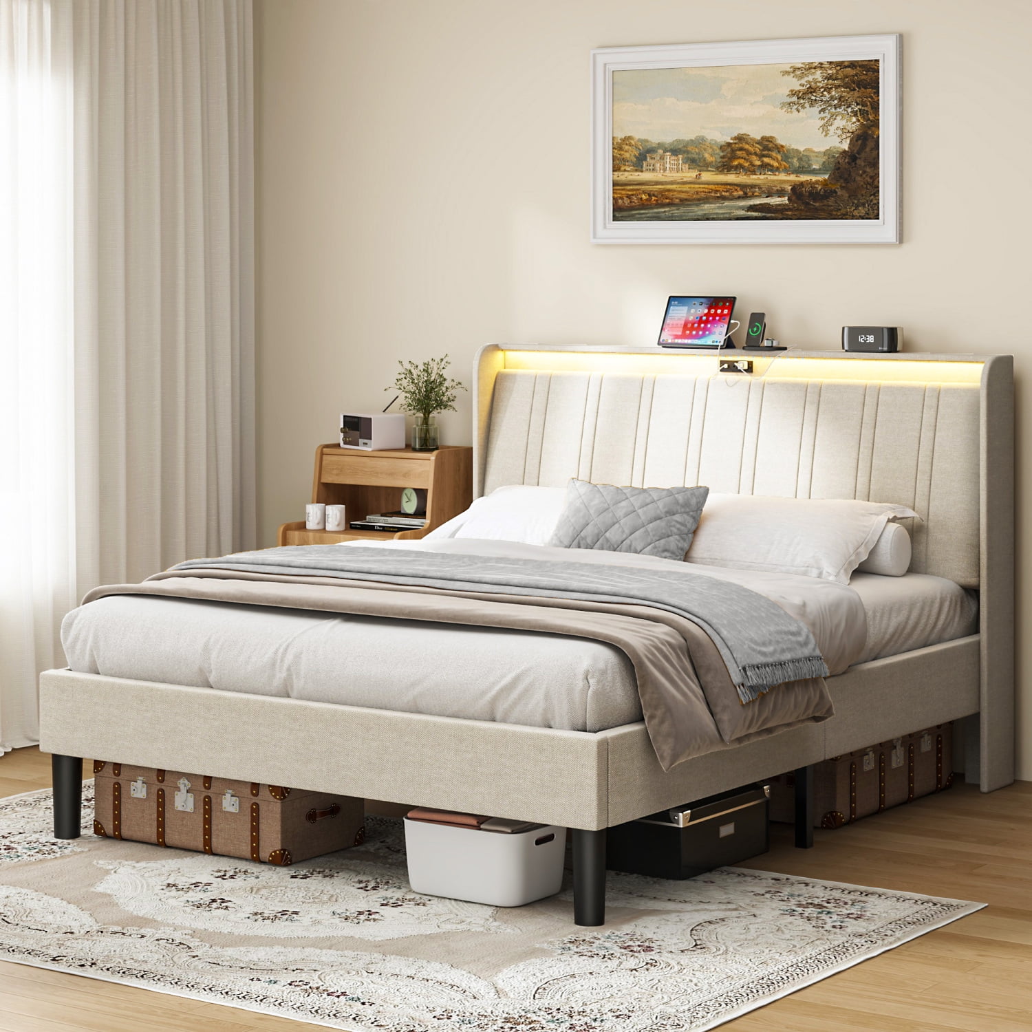 Allewie Queen Platform Bed Frame With Upholstered Headboard – Dark Grey, No Box Spring Needed, Easy Assembly