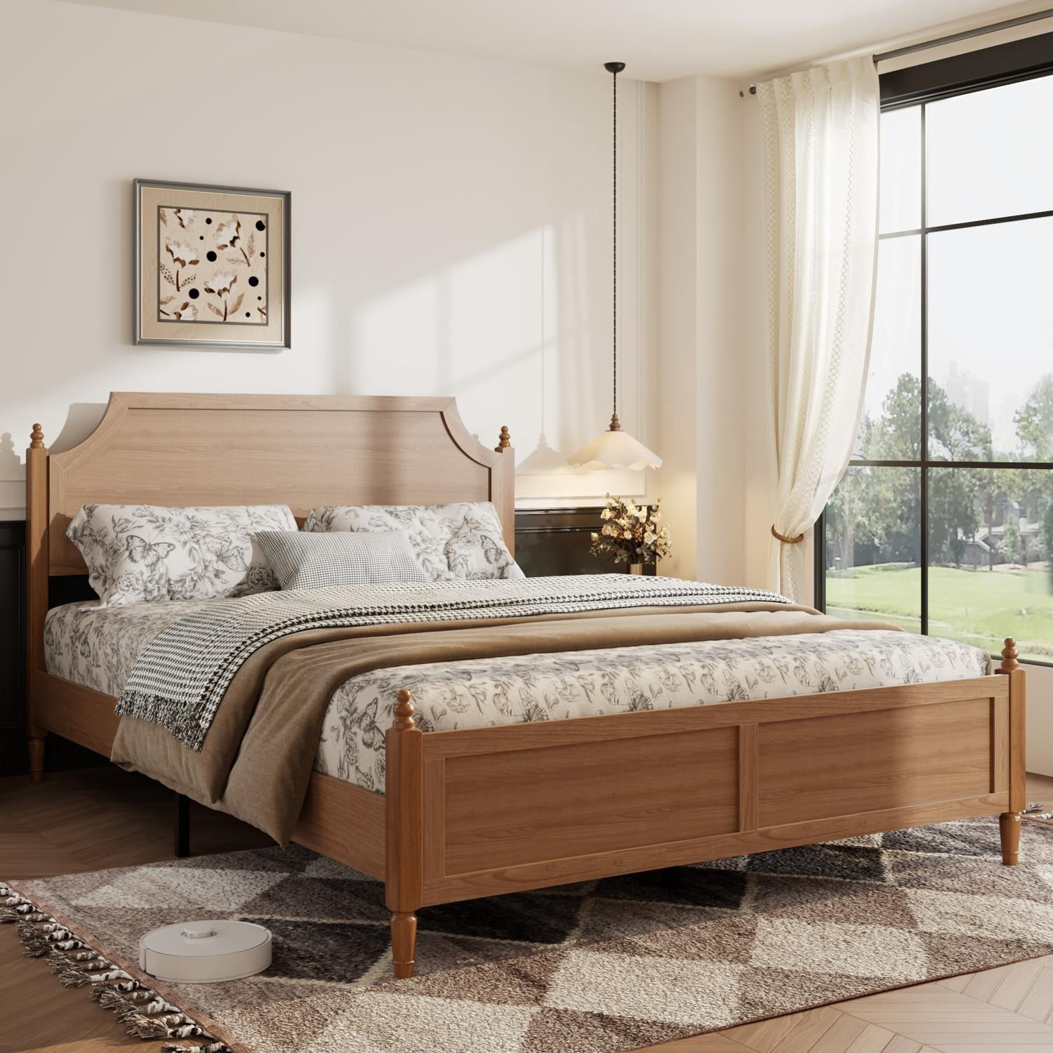 Queen Size Platform Bed Frame with Headboard and Footboard, No Box Spring Needed Modern Farmhouse Bed and Mattress Foundation for Bedroom, Dark Brown