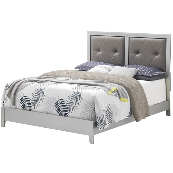 Queen Size Platform Bed Frame with Upholstered Headboard, Champagne Fabric, Chrome Legs, Underbed Storage