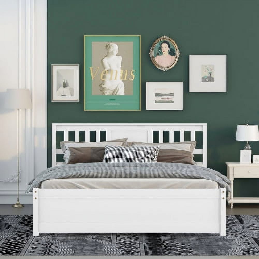 Queen Size Platform Bed with Headboard,Solid Wood Bed Frame with 6
