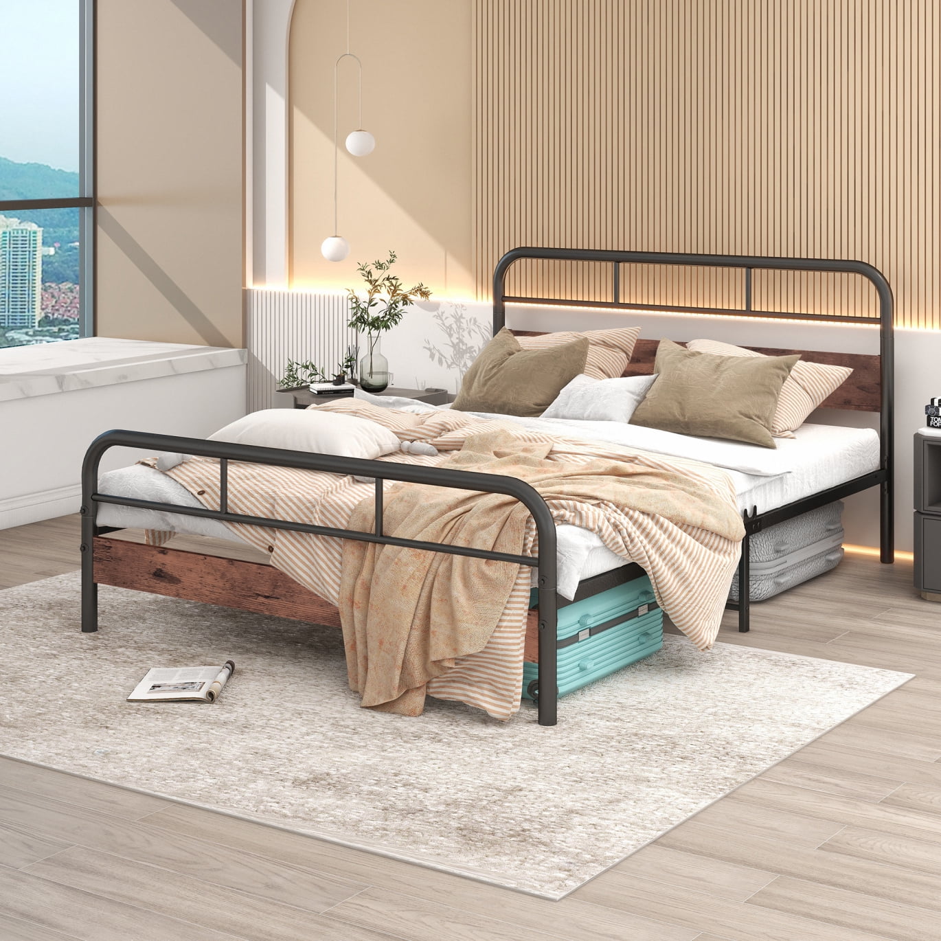 Queen Size Platform Bed, Modern Multifunctional Bed Frame with