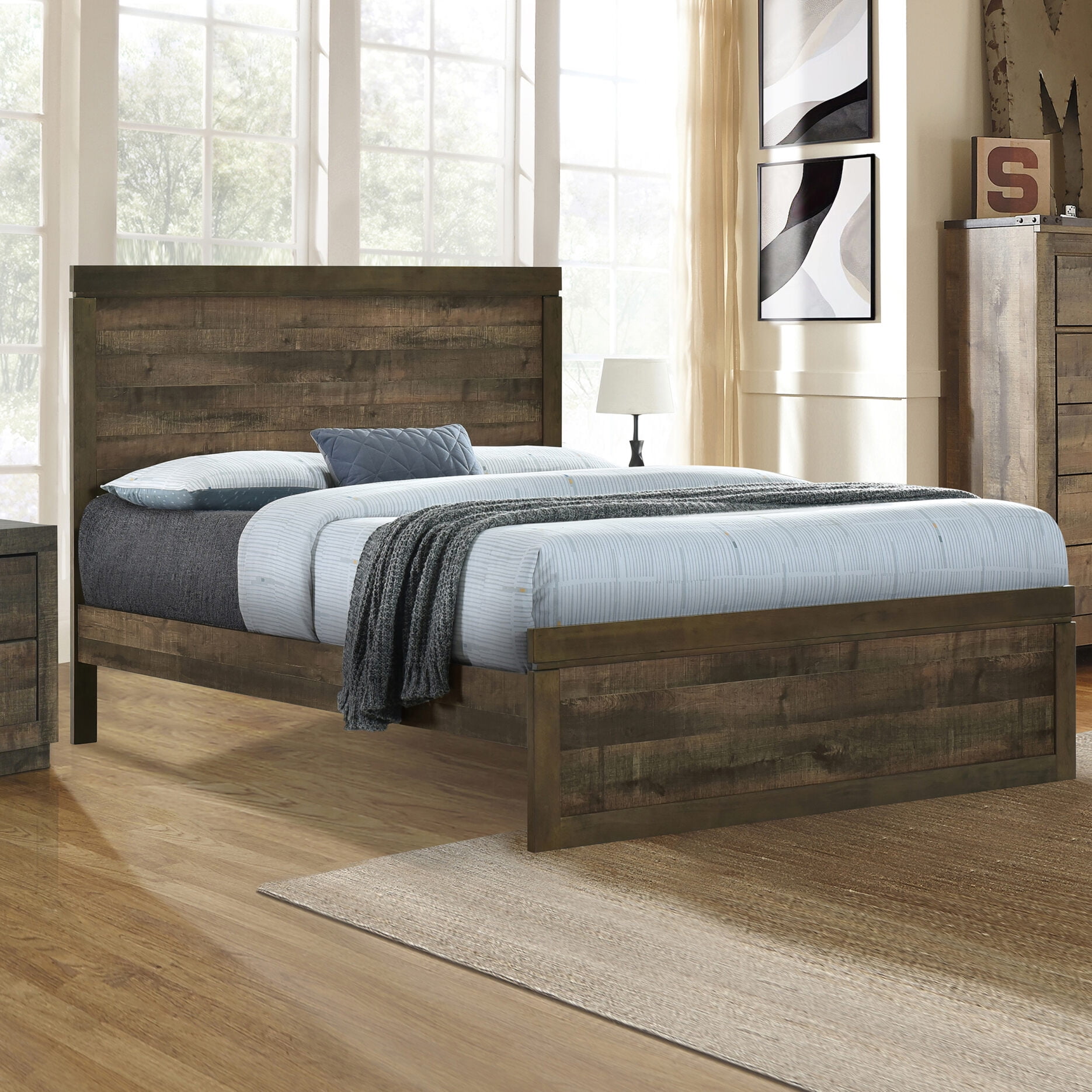 Queen Size Platform Bed Vintage Farmhouse Style Queen Bed Frame Farmhouse Bed Frame with 10 Wooden Slats Support No Box Spring Needed Rustic