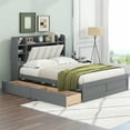 thumbnail image 1 of Queen Size Platform Bed, Wood Bed Frame with Storage Headboard, Upholstery Backrest, Shelves and 2 Drawers, Space-Saving Bed for Children, Teens, Adults, Noise-Free, No Box Spring Need, Gray, 1 of 7