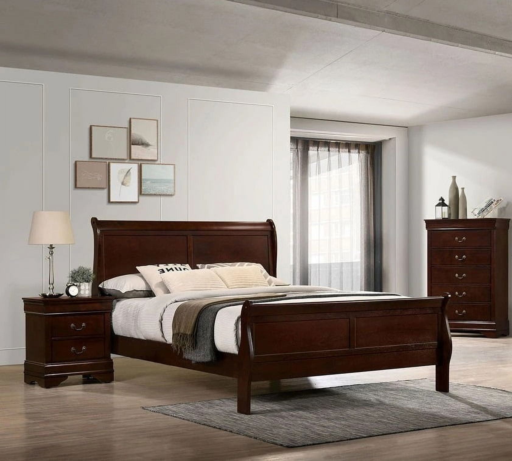 Queen Size Platform Bed Wood Bed Frame with Headboard and Footboard for Adults Cherry
