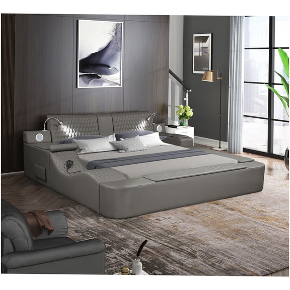 Queen Size Platform Bed with Massage Chair, Bluetooth Sound System, and USB Charging Station