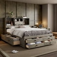 thumbnail image 1 of Queen Size Platform Bed with Storage Headboard, Gray Bed Frame with 8 Drawers, Solid Wood No Box Spring Needed, Gray, 1 of 8