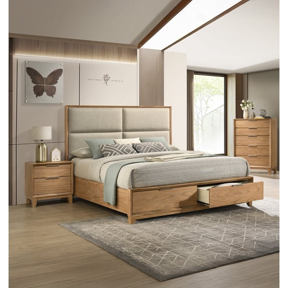 Queen Size Platform Storage Bed Chest Nightstand 3pc Set Wooden Furniture