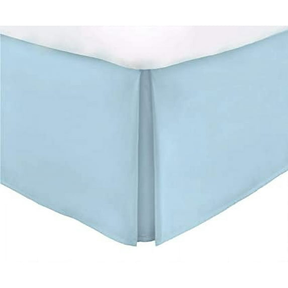 Queen Size Pleated Bed Skirt (60" x 80") with 30" Ideal Drop, Wrinkle Free & Soft 100% Microfiber Polyester, Stylish Pleated Bed Valances - Light Blue Solid.