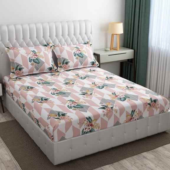 Queen Size Printed Double Bedsheet With 2 Pillow Covers For Home | 90 X 100 Inches, Pink & Grey - Beautiful Bedsheet Set | Perfect For Gifting Wedding, Anniversary