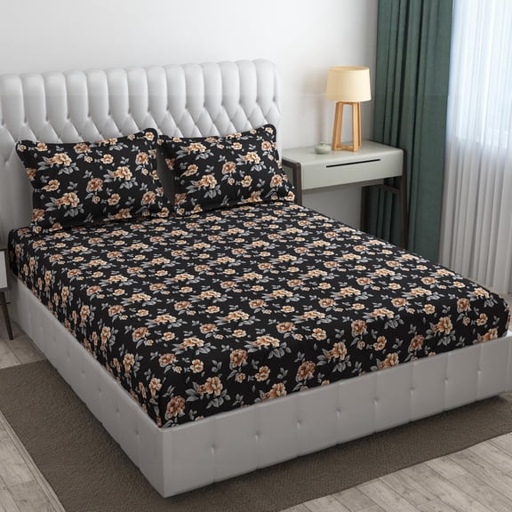 Queen Size Printed Double Bedsheet With Two Pillow Covers For Home | 90 X 100 Inches, Black - Beautiful Bedsheet Set | Perfect For Gifting Wedding, Anniversary
