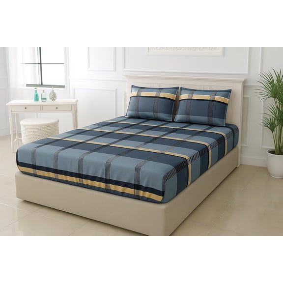 Queen Size Printed Double Bedsheet With Two Pillow Covers For Home | 90 X 100 Inches, Blue - Beautiful Bedsheet Set | Perfect For Gifting Wedding, Anniversary