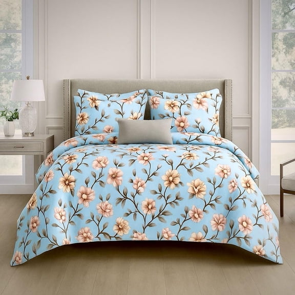 Queen Size Printed Double Bedsheet With Two Pillow Covers For Home | 90 X 100 Inches, Sky Blue - Beautiful Bedsheet Set | Perfect For Gifting Wedding, Anniversary