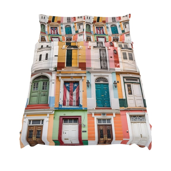 Queen Size Puerto Rico Sheet Sets Vintage Boho Style Door Gates Door Gate Soft Breathable Microfiber Bed Sheets Deep Pockets 4 Piece Bed Sheets Set, 1 Fitted Sheet, 1 Flat Sheet & 2 Pillowcases