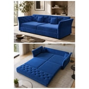 Queen Size Pull Out Sofa Bed, 74.4" 3-in-1 Convertible Chesterfield Sleeper Couch, Oversized Velvet Flower Button Tufted Loveseat Sofa for Living Room Apartment