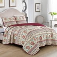 thumbnail image 1 of Queen Size Quilt Set 3-Piece Floral Purple Bedspread Set, 1 of 4
