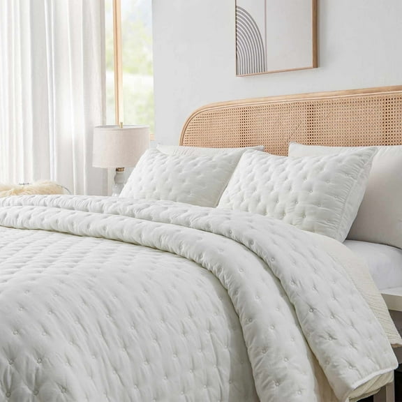Queen Size Quilt Set, 3-Piece Soft Lightweight Quilts Queen Bedspread Bedding Set Dotted Circle