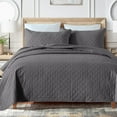 thumbnail image 1 of Queen Size Quilt Set, Greagle 3-Piece Ultrasonic Reversible Soft Warm Velvet Lightweight Bedspread Bedding Set with 2-Piece Pillow Shams, Gray, 90 x 90 in, 1 of 6