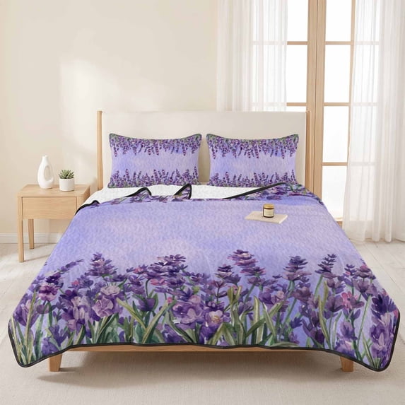 Create Leaf Spring Queen Size Quilt Set,Spring Purple Lavender Lightweight Bedspread ...