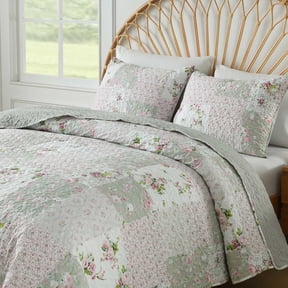 Queen Size Quilt Sets, Greagle 3-Piece Soft Warm Lightweight Bedspread Machine Washable Summer Quilt Bedding Set with Pillow Shams, Gray Plaid Patchwork Print, 90"x90"