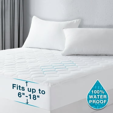 Queen Size Quilted Fitted Waterproof Mattress Pad, Soft Mattress Protector for Queen Size Bed, 6-18 inches Deep Pocket Fitted Mattress Cover, White (Queen)