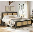 thumbnail image 1 of Queen Size Rattan Bed Frame, Black Boho Cane Platform with Headboard, Metal Slats, No Box Spring, Noise Free, 1 of 7