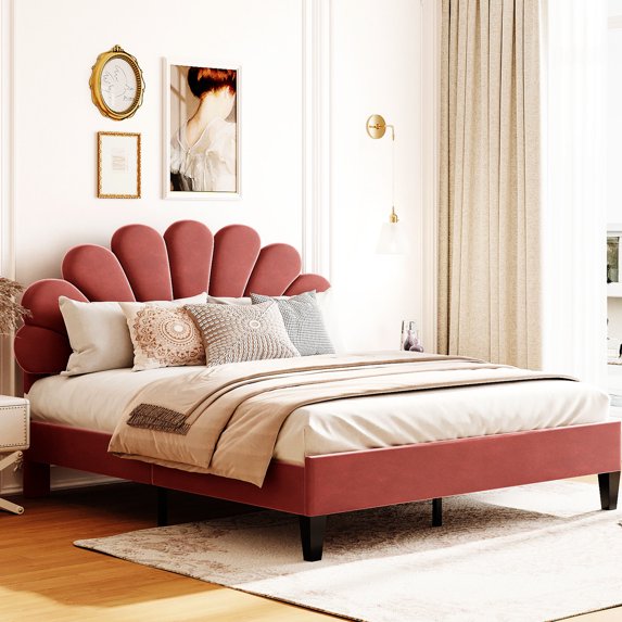 Queen Size - Velvet Upholstered Bed - Bedroom Enjoyment - Sturdy Slats for Support