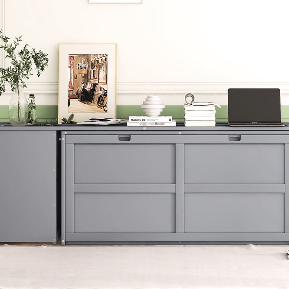 Queen Size Rotable Desk Bed In Gray - Bedroom Essential, Space Saving