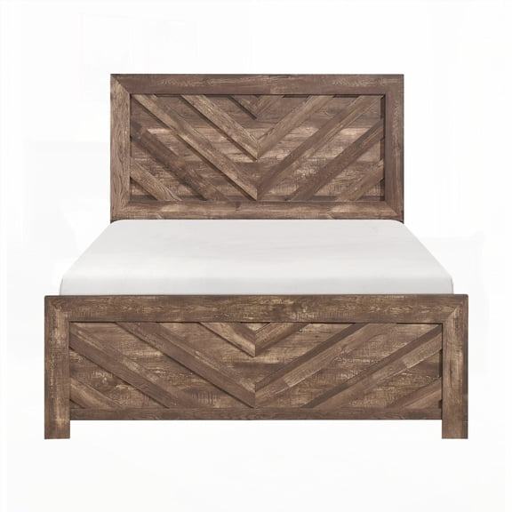 Queen Size Wooden Platform Bed Frame with Rustic Brown Finish, No Box Spring Needed for Main Bedroom