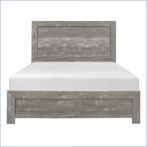 Queen Size Rustic Panel Bed Frame with 3D Wood Texture Gray Finish Bedroom Furniture