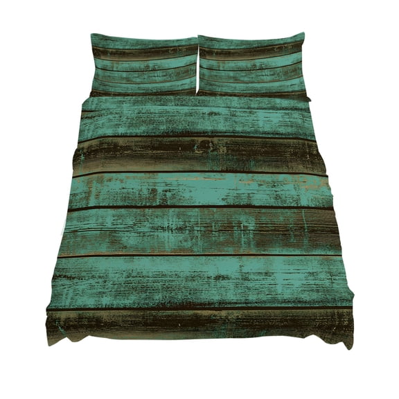 Queen Size Rustic Wooden Sheet Sets Retro Farmhouse Country Turquoise Plank Soft Breathable Microfiber Bed Sheets Deep Pockets 4 Piece Bed Sheets Set, 1 Fitted Sheet, 1 Flat Sheet & 2 Pillowcases