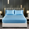 thumbnail image 1 of Queen Size Satin Fitted Sheet, Soft and Breathable Deep Pockets Fitted Sheet Only, Wrinkle Free & Fade Resistant,Sky Blue, 1 of 5