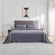 Queen Size Sheet Set, 4 Piece Sheet & Pillowcase Sets Soft Microfiber Luxury Bedding Fitted Sheet Water Washed, Deep Pockets Up to 16", Dark Grey