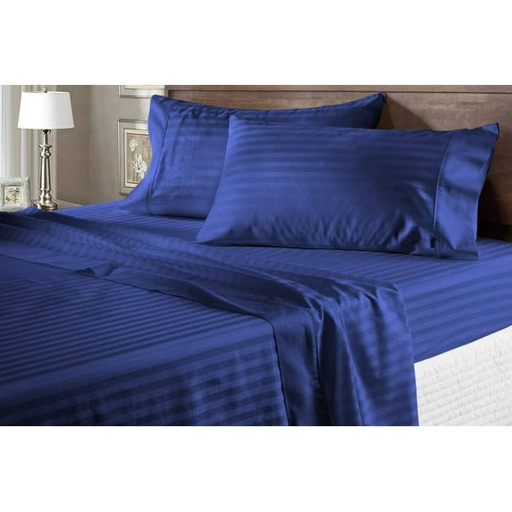 Queen Size Sheet Set, 600 Thread Count, 100% Pima Cotton – Soft & Durable Bedding Deep 14-16 Inch Mattresses, Soft & Durable Bedding Queen Size (Stripe, Royal Blue)