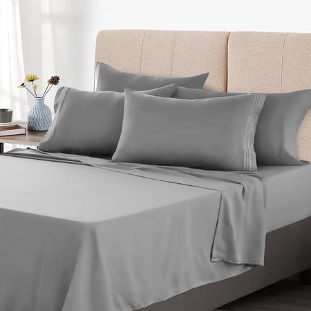 Queen Size Sheet Set - Breathable & Cooling Bed Sheets, Hotel Luxury Bed Sheets for Sleepers, Soft & Wrinkle Free Sheet, Deep Pockets Up to 16", Light Gray