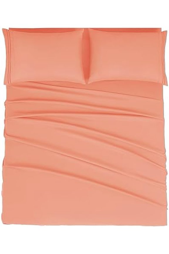 Queen Size Sheet Set - Hotel Luxury 1800 Bedding Sheets & Pillowcases - Deep Pocket Fitted Sheet, Soft, Breathable, Wrinkle & Fade Resistant - 4 Piece (Queen, Coral)