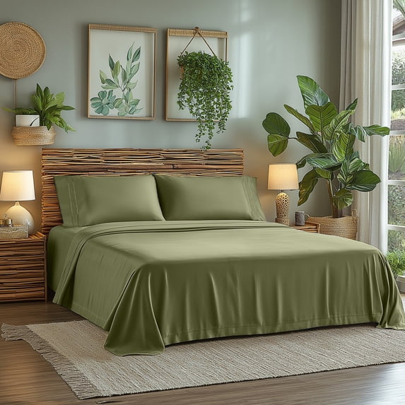 Queen Size Sheet Set, Luxury Bed Sheets, Extra Soft, Deep Pockets, Easy Fit, Breathable and Cooling Sheets, Wrinkle Free Green
