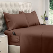 Queen Size 4 Piece Microfiber Sheet Set with Deep Pocket Fitted Sheet, Soft Hotel Style Bedding, Embroidered Pillowcases