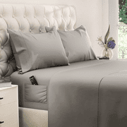 Queen Size Sheet Set, Soft Microfiber 4 Piece Hotel Luxury Bed Sheets with Deep Pockets, Embroidered Pillow Cases, Side 