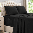 thumbnail image 1 of Naiade Queen Sheet Set 4 Piece, Soft Microfiber Bed Sheets with Side Storage Pocket, 15" Deep Pocket Fitted Sheet, Embroidered Pillowcase, Black, 1 of 8