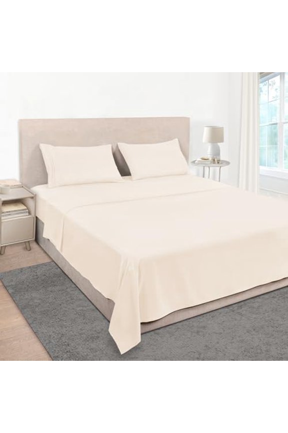 Queen Size Sheet Set - Soft Microfiber Bed Sheets,Deep Pocket Fitted Sheet, Soft, Breathable, Wrinkle & Fade Resistant - 4 Piece (Queen, Cream)