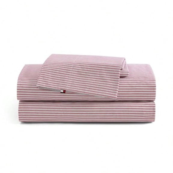 - Queen Size Sheets Set Crisp Tailored Cooling Sheets with a Cotton Percale Lightweight Feel - Bed Sheets with Matching Pillowcases Fitted Sheet Highland Ticking Stripe Red