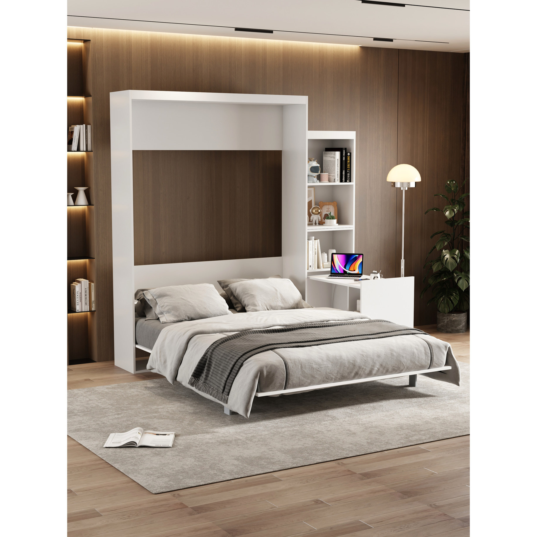 Queen Size - Simple Installation - Bedroom - White Plywood Murphy Bed ...