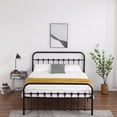 thumbnail image 1 of Queen Size Single-Layer Curved Bed Frame with Head and Foot Tube Shell Decoration, Anti-slip Support, No Box Spring Needed, Easy Assembly, Black Iron Bed, 1 of 7